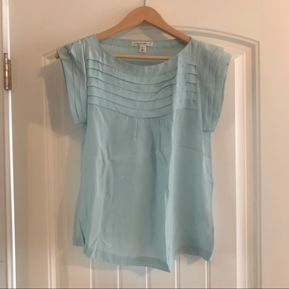 Banana Republic Baby Blue Pleated 100% Silk Blouse